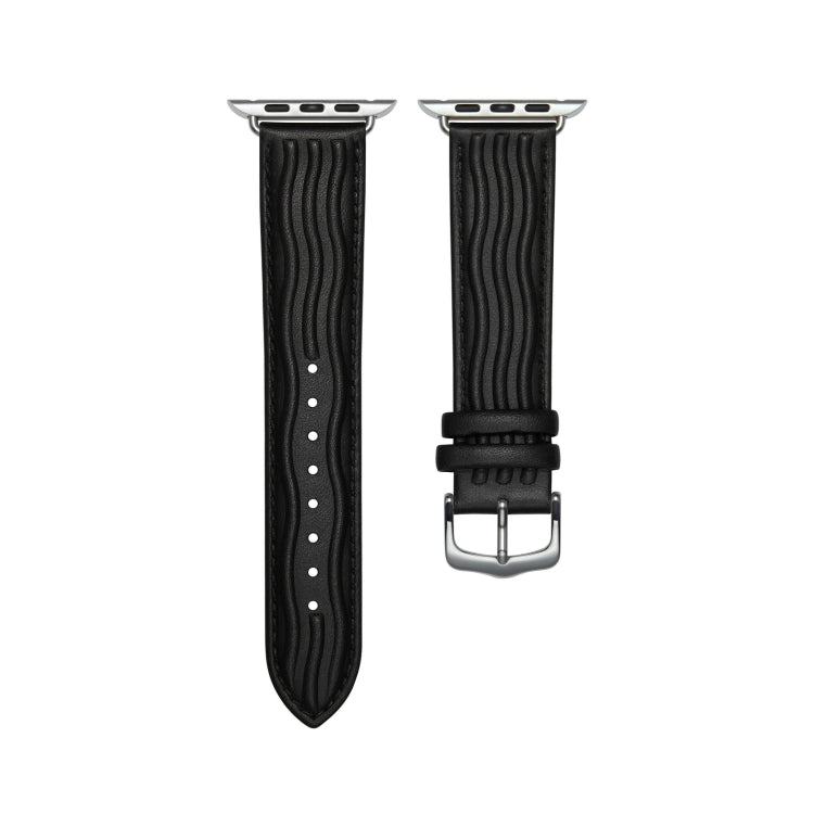 Embossed Line Genuine Leather Watch Band